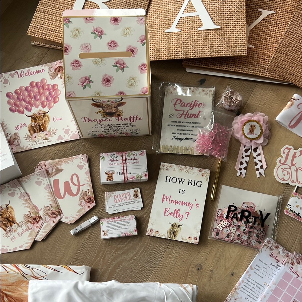 Pink Floral Baby Shower Party Supplies Set